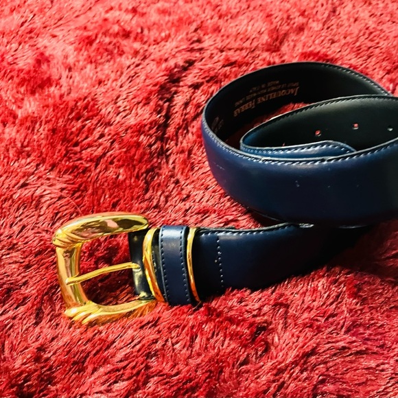 Jacqueline Ferrar  Blue Leather Belt wi/ Gold Hardware Made in Italy size M - Picture 3 of 7